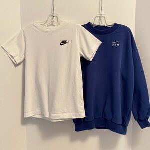 Nike Boy's The Nike Tee White & Nike Air Crewneck Sweatshirt Blue Size Small